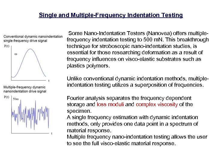 Single and Multiple-Frequency Indentation Testing Some Nano-Indentation Testers (Nanovea) offers multiplefrequency indentation testing to