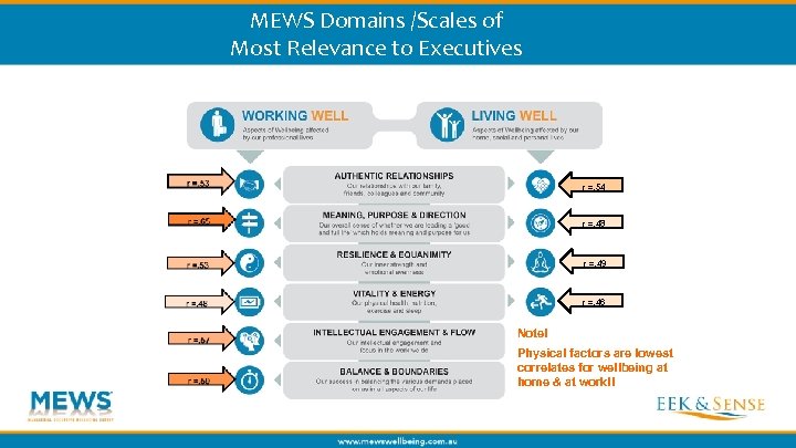 MEWS Domains /Scales of Most Relevance to Executives r =. 54 r =. 48