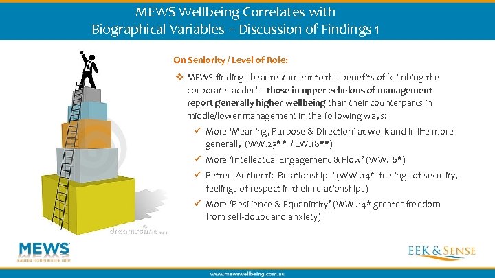 MEWS Wellbeing Correlates with Biographical Variables – Discussion of Findings 1 On Seniority /