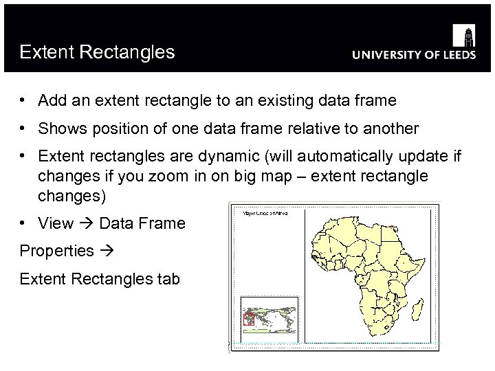 Extent Rectangles • Add an extent rectangle to an existing data frame • Shows