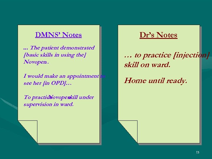 DMNS’ Notes. . . The patient demonstrated Dr’s Notes [basic skills in using the]