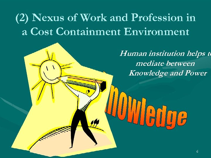 (2) Nexus of Work and Profession in a Cost Containment Environment Human institution helps