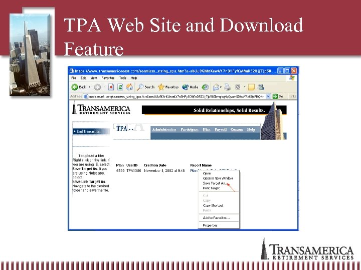 TPA Web Site and Download Feature 