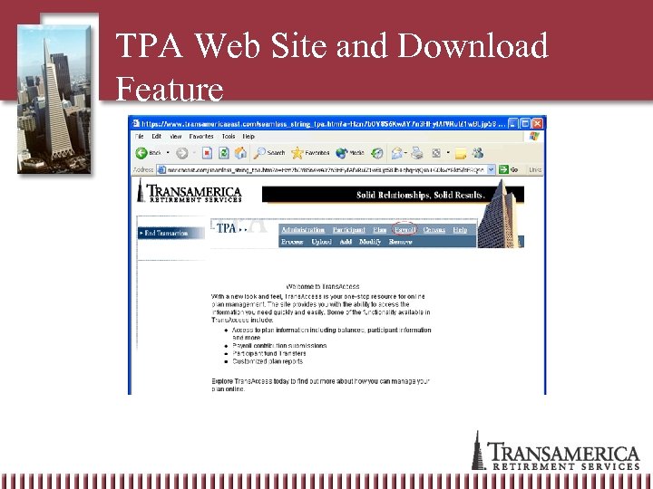 TPA Web Site and Download Feature 