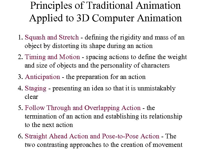 Principles of Traditional Animation Applied to 3 D Computer Animation 1. Squash and Stretch