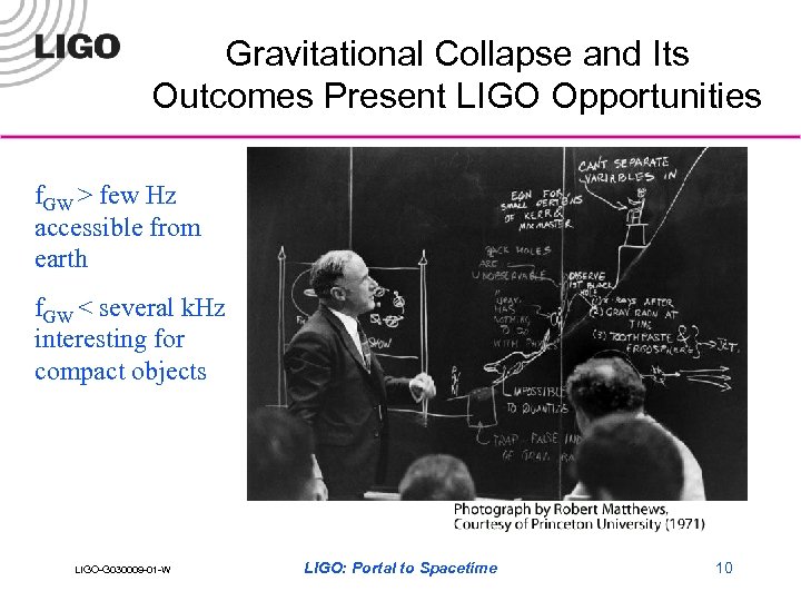 Gravitational Collapse and Its Outcomes Present LIGO Opportunities f. GW > few Hz accessible