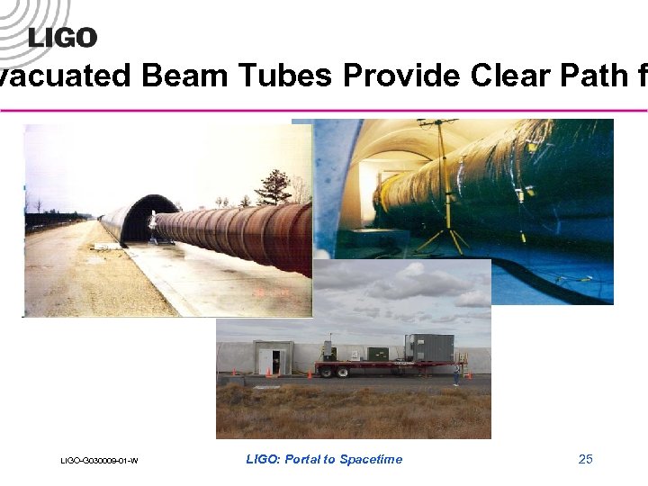 vacuated Beam Tubes Provide Clear Path f LIGO-G 030009 -01 -W LIGO: Portal to