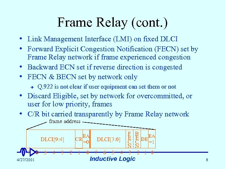 Frame Relay (cont. ) • Link Management Interface (LMI) on fixed DLCI • Forward