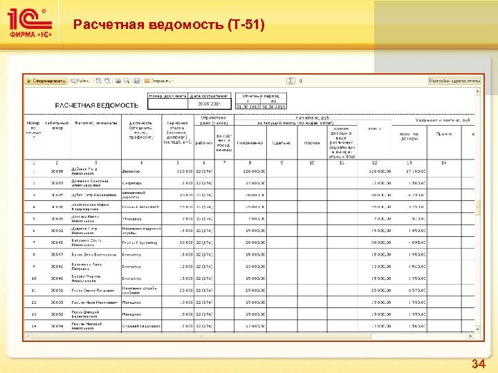 Расчетная ведомость (Т-51) 34 