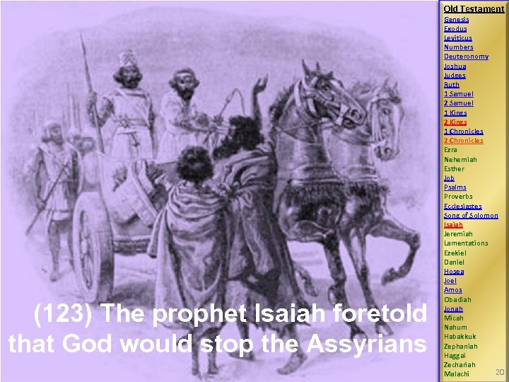 Old Testament (123) The prophet Isaiah foretold that God would stop the Assyrians Genesis