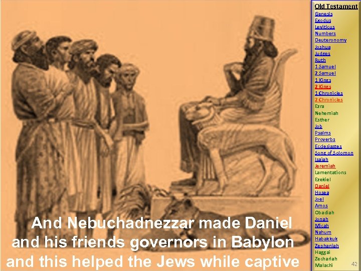 Old Testament And Nebuchadnezzar made Daniel and his friends governors in Babylon and this