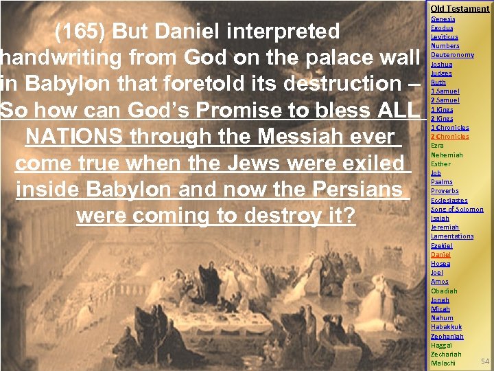 (165) But Daniel interpreted handwriting from God on the palace wall in Babylon that