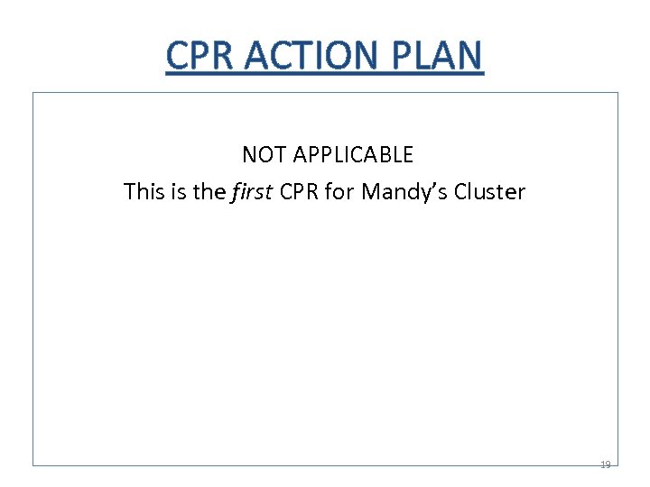 CPR ACTION PLAN NOT APPLICABLE This is the first CPR for Mandy’s Cluster 19