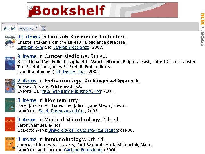 NCBI Field. Guide BOOKS Database 
