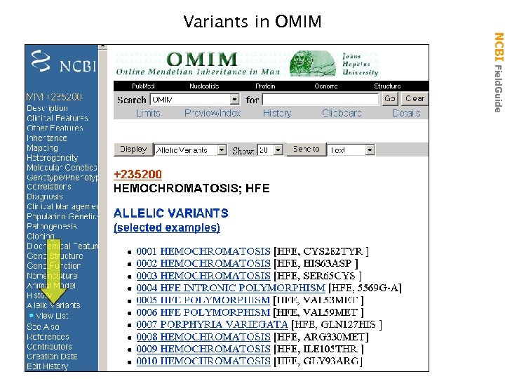 NCBI Field. Guide Variants in OMIM 