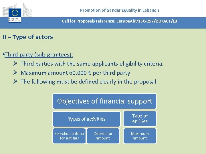 Promotion of Gender Equality in Lebanon Call for Proposals reference: Europe. Aid/150 -257/DD/ACT/LB II