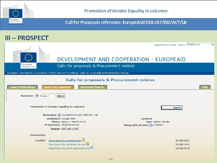 Promotion of Gender Equality in Lebanon Call for Proposals reference: Europe. Aid/150 -257/DD/ACT/LB III