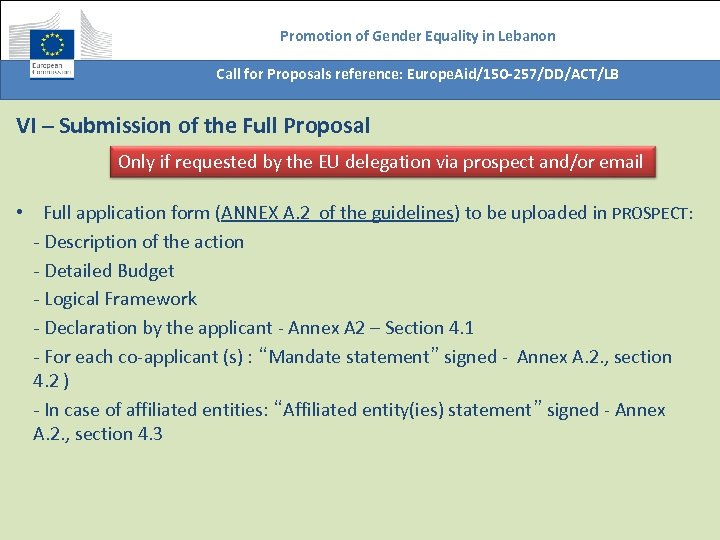Promotion of Gender Equality in Lebanon Call for Proposals reference: Europe. Aid/150 -257/DD/ACT/LB VI