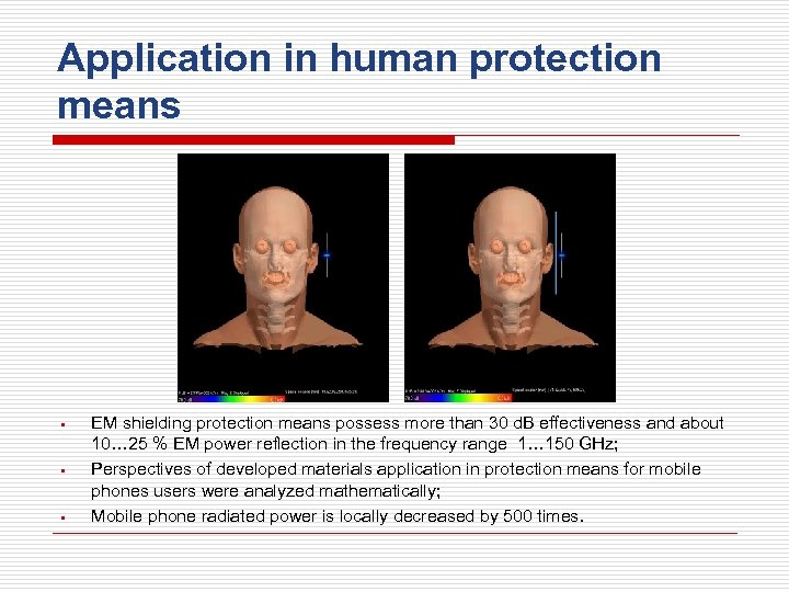 Application in human protection means § § § EM shielding protection means possess more