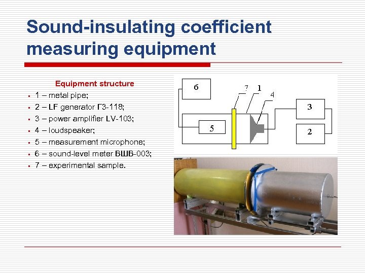 Sound-insulating coefficient measuring equipment § § § § Equipment structure 1 – metal pipe;