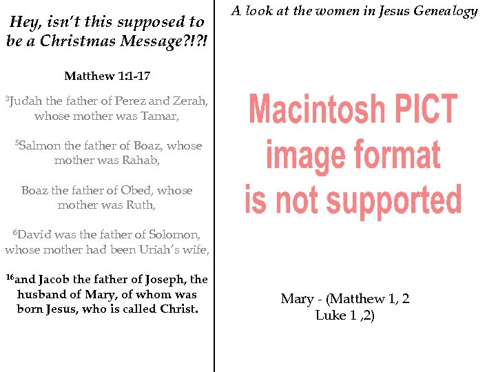 Hey, isn’t this supposed to be a Christmas Message? !? ! A look at