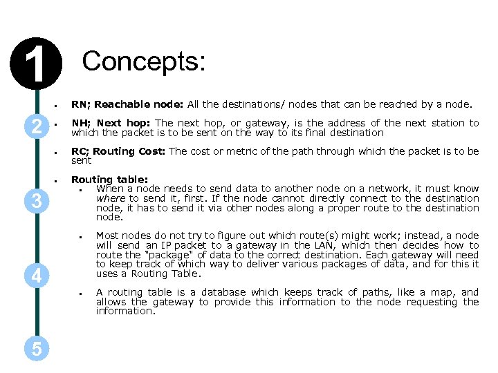 1 Concepts: • 2 • • • 3 RN; Reachable node: All the destinations/