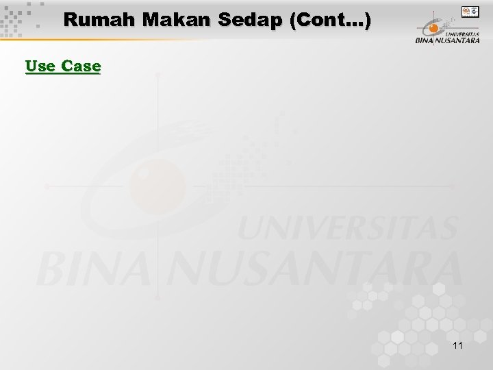 Rumah Makan Sedap (Cont…) Use Case 11 