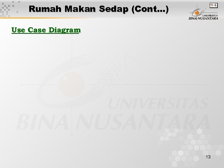 Rumah Makan Sedap (Cont…) Use Case Diagram 13 
