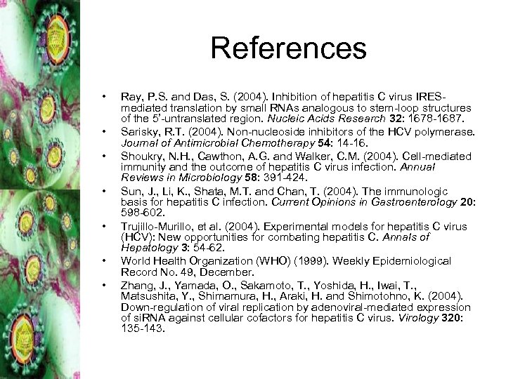 References • • Ray, P. S. and Das, S. (2004). Inhibition of hepatitis C