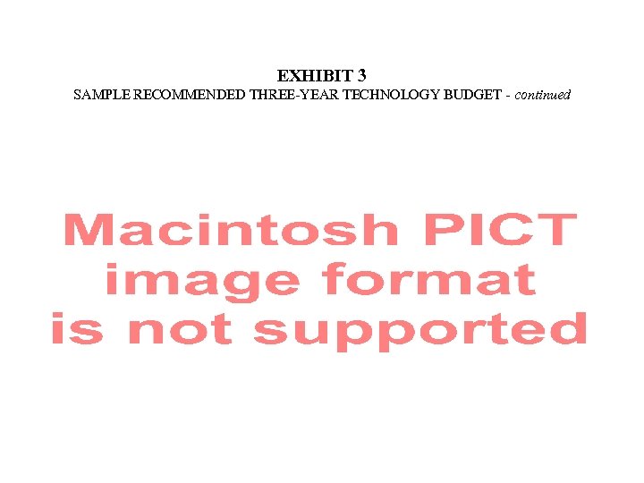 EXHIBIT 3 SAMPLE RECOMMENDED THREE-YEAR TECHNOLOGY BUDGET - continued 