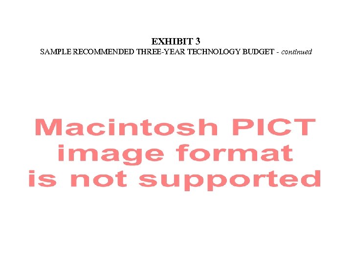 EXHIBIT 3 SAMPLE RECOMMENDED THREE-YEAR TECHNOLOGY BUDGET - continued 