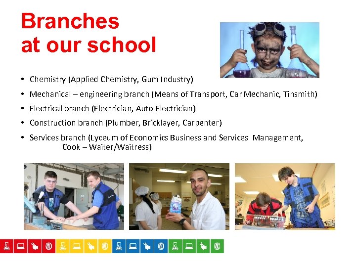 Branches at our school • Chemistry (Applied Chemistry, Gum Industry) • Mechanical – engineering