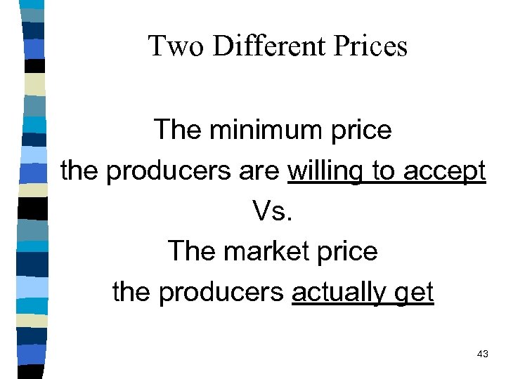 Two Different Prices The minimum price the producers are willing to accept Vs. The