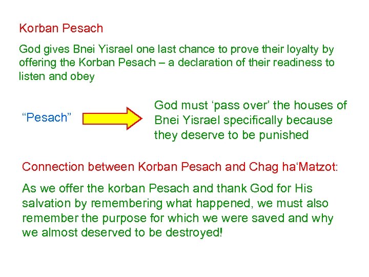 Korban Pesach God gives Bnei Yisrael one last chance to prove their loyalty by