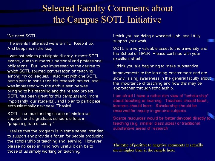 Selected Faculty Comments about the Campus SOTL Initiative We need SOTL The events I