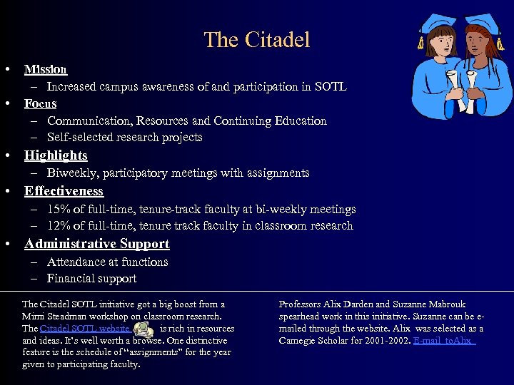 The Citadel • • Mission – Increased campus awareness of and participation in SOTL