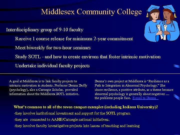Middlesex Community College Interdisciplinary group of 9 -10 faculty Receive 1 course release for