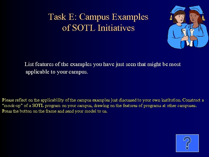 Task E: Campus Examples of SOTL Initiatives List features of the examples you have