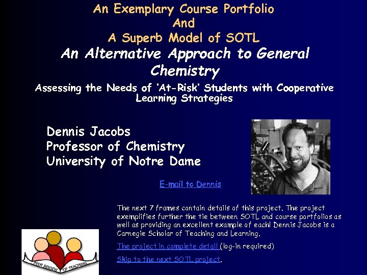 An Exemplary Course Portfolio And A Superb Model of SOTL An Alternative Approach to