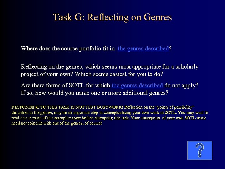 Task G: Reflecting on Genres Where does the course portfolio fit in the genres