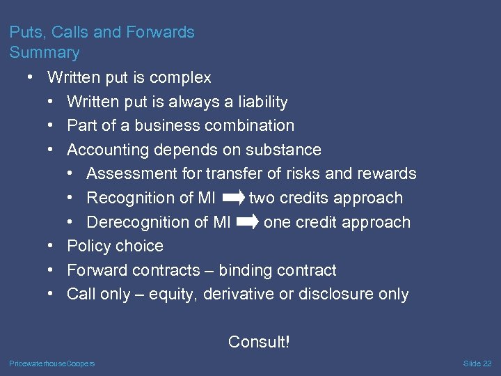 Puts, Calls and Forwards Summary • Written put is complex • Written put is