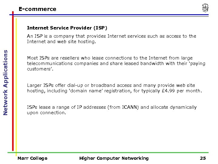 E-commerce Internet Service Provider (ISP) Network Applications An ISP is a company that provides