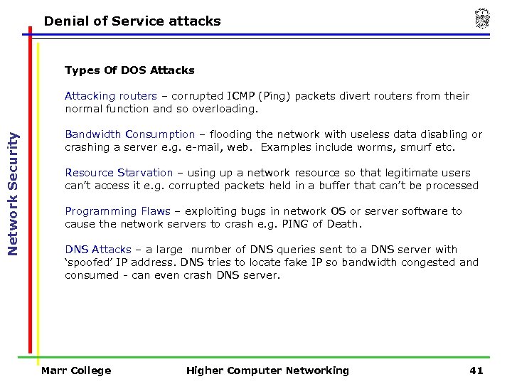 Denial of Service attacks Types Of DOS Attacks Network Security Attacking routers – corrupted