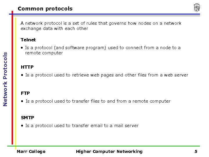 Common protocols A network protocol is a set of rules that governs how nodes