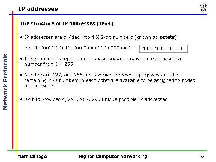 IP addresses The structure of IP addresses (IPv 4) • IP addresses are divided