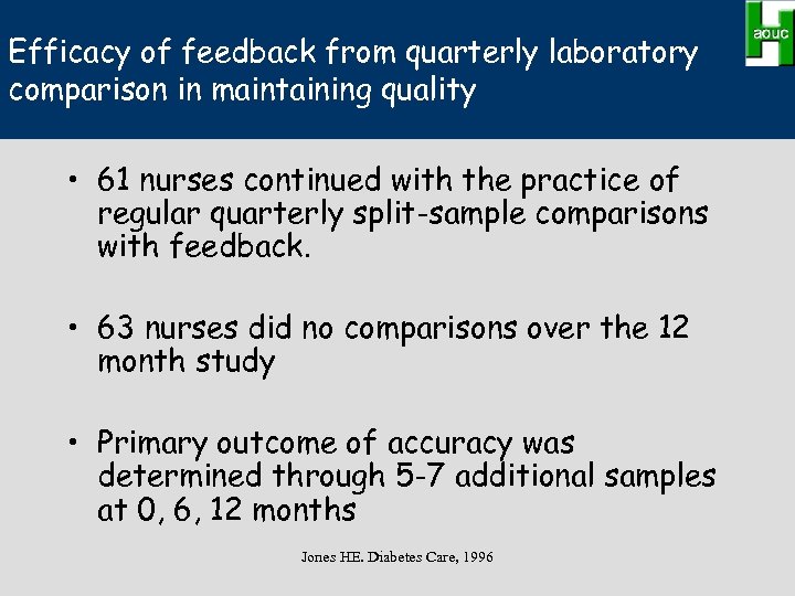 Efficacy of feedback from quarterly laboratory comparison in maintaining quality • 61 nurses continued