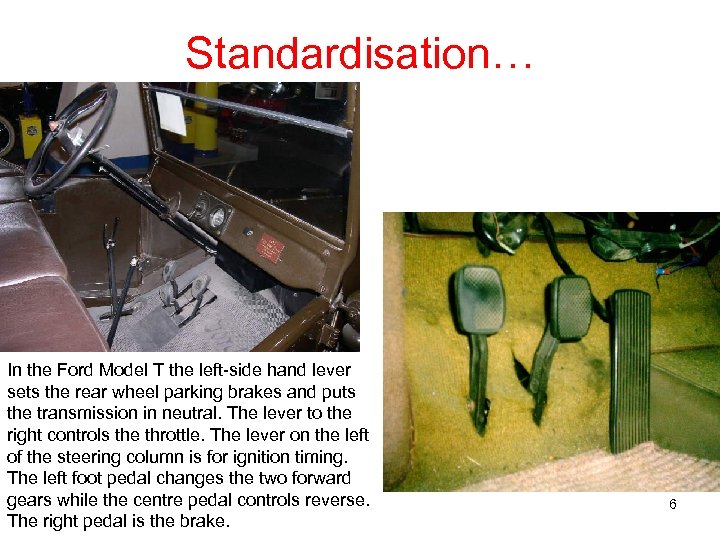 Standardisation… In the Ford Model T the left-side hand lever sets the rear wheel