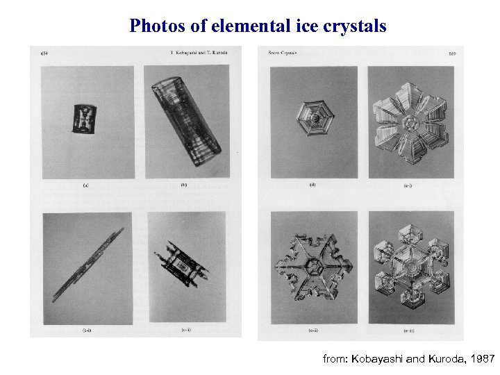 Photos of elemental ice crystals from: Kobayashi and Kuroda, 1987 