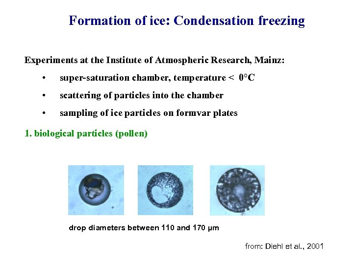 Formation of ice: Condensation freezing Experiments at the Institute of Atmospheric Research, Mainz: •