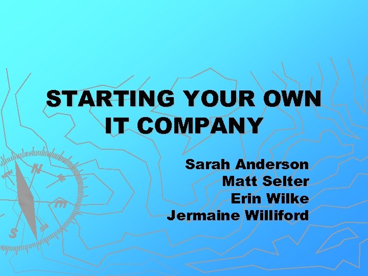 STARTING YOUR OWN IT COMPANY Sarah Anderson Matt Selter Erin Wilke Jermaine Williford 
